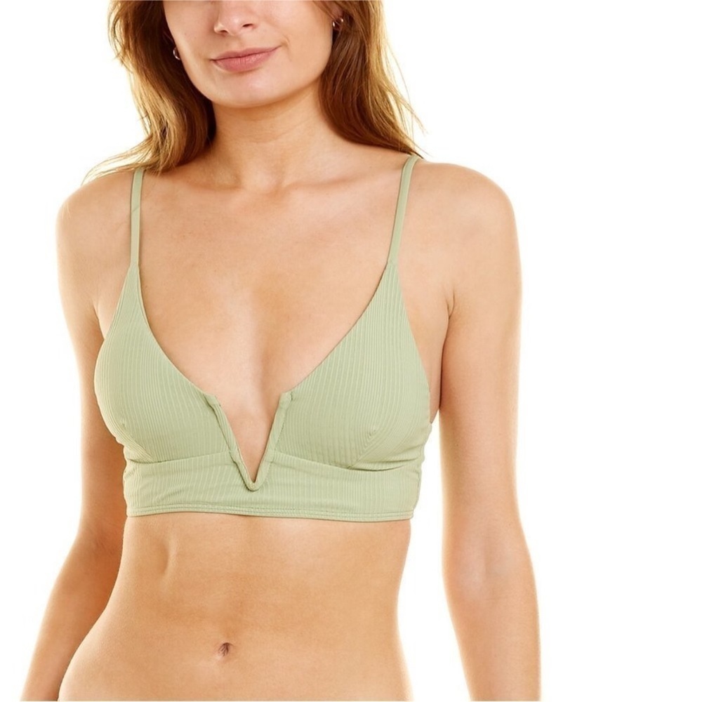 NEW  L*Space Siren V Neck Ribbed Light Olive Green Bikini Top